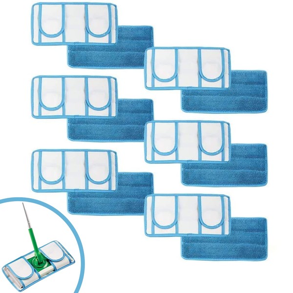 Microfiber Reusable Mop Pad | Durable Machine Washable Mop Pads | Reusable Floor Mop Pad | Swiffer Compatible Dry Mop Pads (6 Pack)