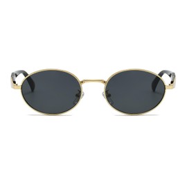 YAMEIZE Retro Oval Gold Sunglasses Women Men Small Round Sunglasses Vintage 90s Sun Glasses Metal Frame UV400 (Gold Black)