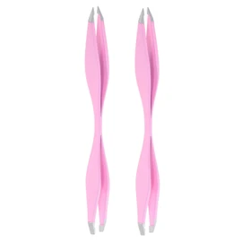 FOMIYES 2pcs Eyebrow Tweezers Double Ends Stainless Steel Tweezers Makeup Tools With Slant Pointed Tips For Removing Facial Hair Ingrown Hair
