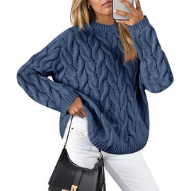 Cicy Bell Womens Oversized Cable Knit Sweaters Long Sleeve Crewneck Chunky Loose Fit Pullover Tops Navy