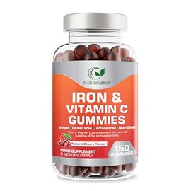 Iron & Vitamin C Gummies for Adults & Kids – Immune and Energy Support Supplement, Natural Cherry Flavour, Gluten Free, Lactose Free, Non-GMO, 150 Chewable Vegan Gummies (5 Month Supply)