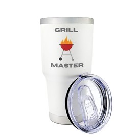 Palm City Products Premium 30 oz Grill Master White Tumbler with Slider Lid - Insulated Dad Fuel Tumbler, Pops Tumbler, Best Grilling Gifts for Dad, Father's Day Gift from Son