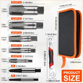 8 Piece NPT Pipe Tap Set (1/8" to 3/4") with 2 Screw Extractors and Wrenches with Leather Storage Bag