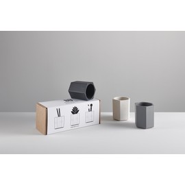 Hexagonal Bamboo Fibre Desk Pots | Pen Cup Tidy | Minimalist Office Gift | Stationary Organiser | Indoor Small Cactus & Succulents Planters | Makeup Organiser & Storage | Set of 3 | H8.5 x D8 x W7cm