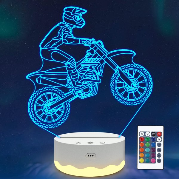 Ammonite Dirt Bike Toys, Motocross 3D Night Light with Remote Control 16 Colors Changing + Timer + Dim Function, Xmas Holiday Birthday Motorcycle Fan Gifts for Dirt Bike Lovers Riders Boys Men