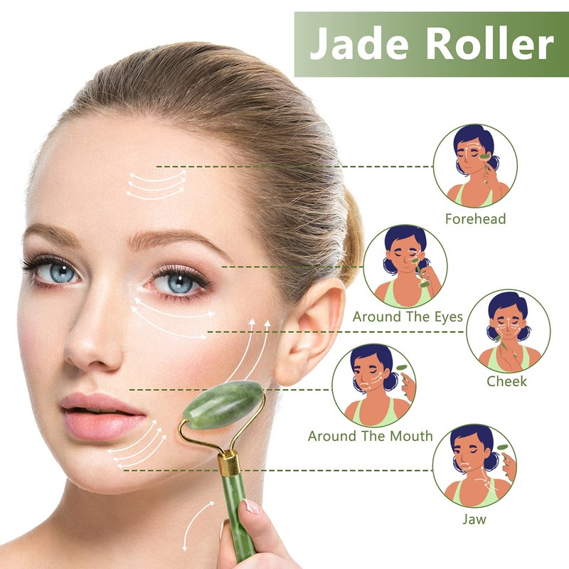 Jade Roller Set for Face, Gua Sha Stone Massage Set