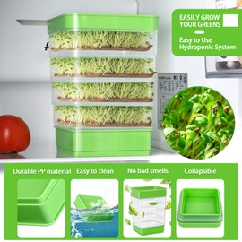 PHAIN PHAIN 4-Tier Seed Sprouting Kit with Drain Holes and Drain Tray, Upgrade Stackable Microgreens Fresh Organic Bean Seed Sprouter Tray Ripple Soil-Free Sprouter Tray for Beans Alfalfa Seeds