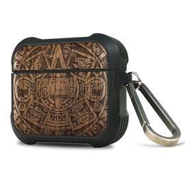 Carveit Wooden Case for AirPods 4 Case (2024) (USB-C) 4th Generation, Wood Artisan Engraved & TPU Shockproof Cover, Titanium Quick Released Clasp (The Maya Calendar) Walnut