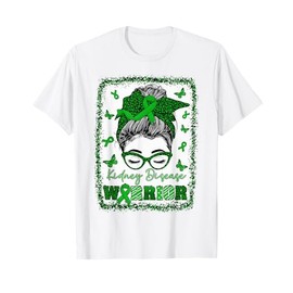 Messy Bun Bandana Woman Green Ribbon Kidney Disease Warrior T-Shirt