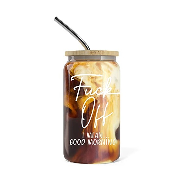 16 oz Iced Coffee Cup with Bamboo Lids and Straws