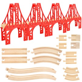 18 Pcs Wooden Train Suspension Bridges Crossing Track Bridge Wooden Tracks Accessories Compatible with All Major Brands for Girls Boys