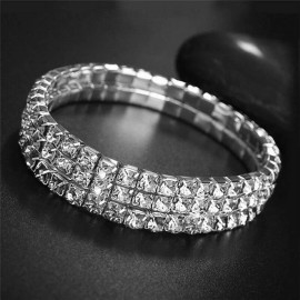 Unbranded Ankle Bracelet, 3 Rows Sparkling Diamante Crystals Anklet, Stretchy