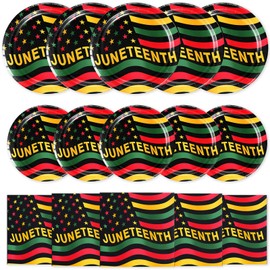 150pcs Juneteenth Party Decorations Juneteenth Plates and Napkins Sets - African American Flag Party Supplies Tableware Disposable Paper Tableware Set for Independence Day Decorations,Serve 50
