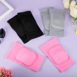 CACASO 3 Pairs Volleyball Knee Pads for Kids,Anti-Slip Padded Sponge Knee Brace,Soft Breathable Kids Knee Pads,Elastic Knee Protector for Girls Boys Dance Football Sports(Pink,Purple,Gery,Small)