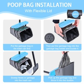 Geyecete Dog Pooper Scooper Pooper Scooper for Dogs - Long Handle Outdoor Cleanup Tool with 35 Waste Bags Dispenser -Portable Pet Waste Pick Up Set