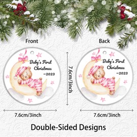 Baby's first Christmas Ornament 2023,Girl Bear on The Moon Newborn Baby Christmas Ornament Gifts,Baby's Christmas Tree Decorations Decorative Ornament,Newborn Pregnancy Gift Christmas Decorations 2023