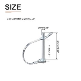 DTGN 6mm x 50mm (DxL) Shaft Locking Pin - 2Pack - Good for Farm Trailers Lawn - Carbon Steel Round Trailer Coupler Pin W/Ear - Silver Tone