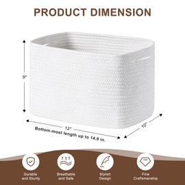 Homsorout Storage Cube Bins -Storage Basket for Organizing, 12”x10”x9” Decorative Storage Cubes, Cotton Rope Organizer Shelfs, Woven Basket with Handles for Home, Laundry (4-Pack, White)