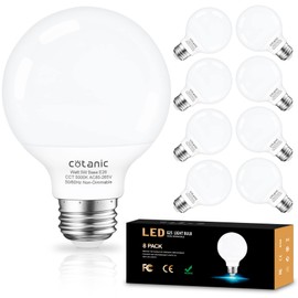 Cotanic 5000K Daylight Globe Light Bulbs, E26 Standard Base, 5W(60 Watt Equivalent Incandescent Replacement), 500LM, Non-Dimmable, 8-Pack, Bathroom G25 LED Vanity Light Bulb