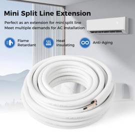 DORTALA 50 FT Air Conditioning Copper Tubing Hose Extension, 1/4 Inch & 3/8 Inch O.D. 3-Layer Insulated Copper Hose for Mini Split AC, Heating Pump Equipment & HVAC, White