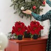 Poinsettias Flowers Artificial in Pot 2PC Small Red Christmas Plant