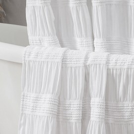 OWENIE White Shower Curtain, Farmhouse Rustic Striped Textured Fabric Shower Curtain for Bathroom, Hotel Style, Machine Washable, White, 72x72 inch