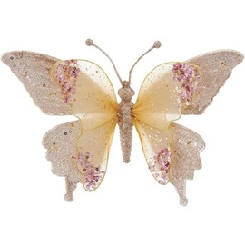 Gold and Pink Lace Butterfly Clip-On Ornament