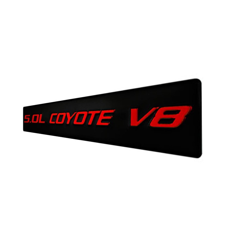 5.0L Coyote V8 RED on Black Highly Polished Real Aluminum