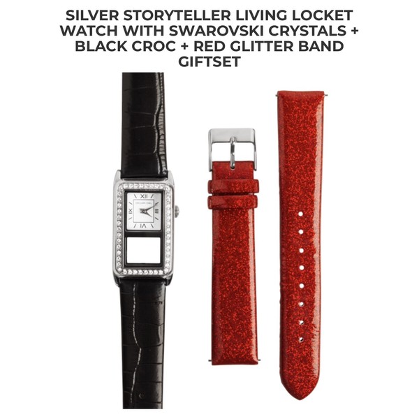 Origami Owl Storyteller Locket Watch w/Black Croc Band PLUS Red