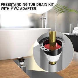 PVC Freestanding Tub Drain Rough-in Kit, Bathtub Drian Kit with PVC Plastic Adapter and Brass Tail Pipes, Compatible with Freestanding Bathtubs, Floor Mounted Bathtubs and Island Bathtubs