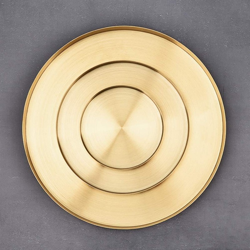 jingfei Round Gold Tray,Metal Decorative Tray Tray Organizer for,Bathroom,Dress, Brass,