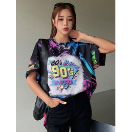 80s 90s Shirt Women Retro 80's 90's Music Graphic Tshirt Vintage Neon Crew Neck Top 80s Made 90s Raised Print Outfit