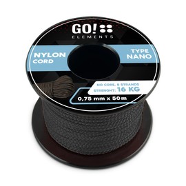 GO!elements Nano Cord | Mason's Cord | Filigree, Thin & Extremely Stable | 100% Nylon Rope | Diameter 0.75 mm - Coreless - Max. 15 kg - Tear-Resistant | Repair Cord for DIY, Camping | Nylon Cord |