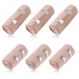 Pack of 6 Elastic Bandages, Compression Bandages, Elastic Bandage with Metal Clips, Elastic Medical Fixation Bandage for Wrists, Ankle, Knee, Skin-Friendly, Breathable, Washable