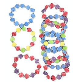 Colorful Faux Sea Shell Bead Stretchy Kid's Bracelets (12 Pack) Mermaid Theme