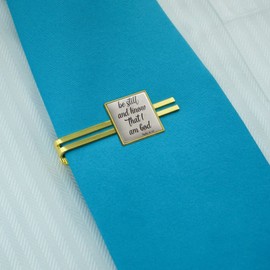 GRAPHICS & MORE Be Still and Know That I am God Psalm Inspirational Christian Square Tie Bar Clip Clasp Tack Gold Color