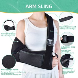 Arm Sling for Shoulder & Elbow Injury – Adjustable Shoulder Surgery Sling, Breathable & Lightweight Arm Support, Comfortable Sponge Shoulder Pad for Rotator Cuff & Elbow Recovery, Fits Left/Right Arm (Black, Medium)