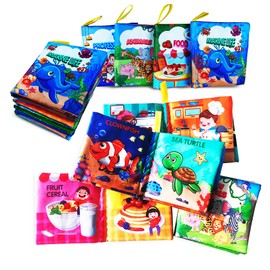 AMINFUN Soft Cloth Book Baby Toy,Colorful Fabric Baby Learning Book(Pack of 4),Touch and Feel Crinkle Sound,Early Educational Toy,Gift for Babies Infants Toddlers