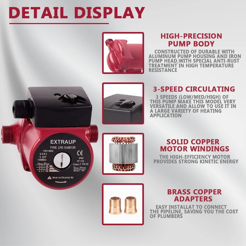 EXTRAUP 3/4 NPT 110V Hot Water 3-Speed Cast Iron Circulation