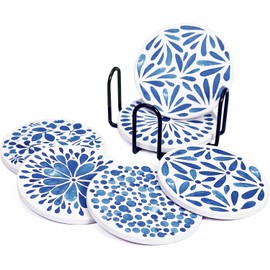 Lumanothy Untersetzer Gläser, Keramik untersetzer 6er Set, Saugfähig Kork Keramik Glasuntersetzer mit Halter für Bars, Cafés, Haus, Party, Büro