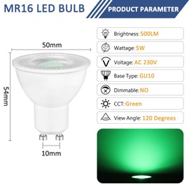 Caldarax Caldarax 2 pieces green GU10 LED 5W spot light 230V, replacement for 50W halogen lamps, MR16 reflector, 500LM, 120% beam angle, not dimmable, lighting decoration for party, stage, bar, landscape