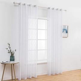 MIULEE Sheer Voile Moroccan Style Translucent Window Curtains Draperies for Bedroom Eyelet Top Voile Polyester Decor for Living Room Nursery 2 Panels 55" Wx102 L Morocco White