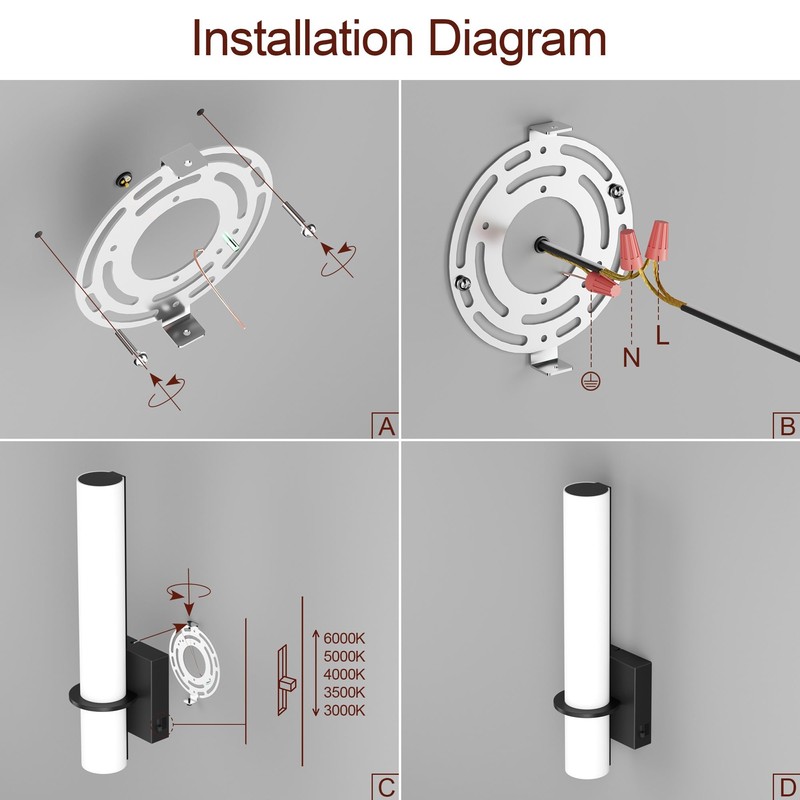 irotine Modern Wall Sconces Set of 2, 5 Color Temperature