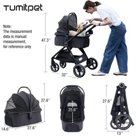 Tango Pet Stroller, 2 in 1 Dog Stroller for Small Medium Dogs Cats Carriage with Removable Carrier Folding Dog Carriage for Travel