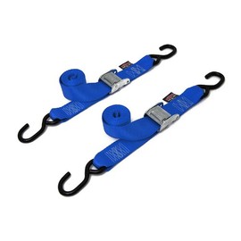 PowerTye 2in x 5.5ft Cam Buckle Tie-Down with S-Hooks - 600 lb. Working Load Limit / 1,800 lb. Breaking Strength - Made in USA - Blue (Pair)