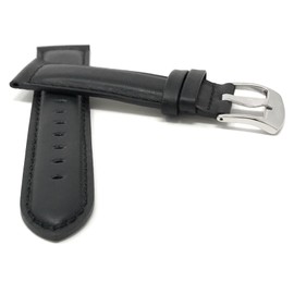 Bandini Extra Long (XL) 22mm Mens Italian Leather Watch Band Strap - Black - Mat Finish - Tone-on-Tone Stitching