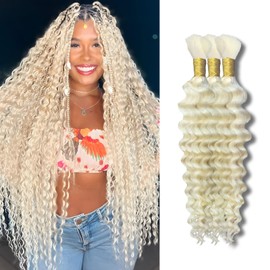 Niviorvan 613 Blonde Human Braiding Hair 22" 150g 3 Bundles,Deep Water Wave Bulk Hair for Boho Braids, Wet and Wavy Extensions,No Weft, Boho Curls Micro Braiding
