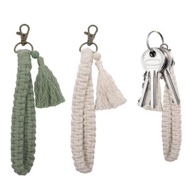 Hongoen 2 x Macramé Key Chains, Key Chain Band, Boho Orange Lanyard, Macrame Keyring, Purple, for Work ID Door Keys