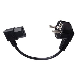 shortix Short power cable (power cable with angled earthing contact plug type E+F to angled IEC socket). 25 cm.