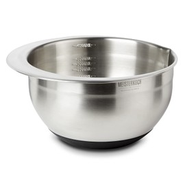 MEISTERKOCH Bowl 4.5 Litres Stainless Steel in Silver-Coloured with Inner Scale and Spout, Non-Slip Base, Mixing Bowl, Salad Bowl, Bowl, Bowl, Ideal for Mixing, Stackable
